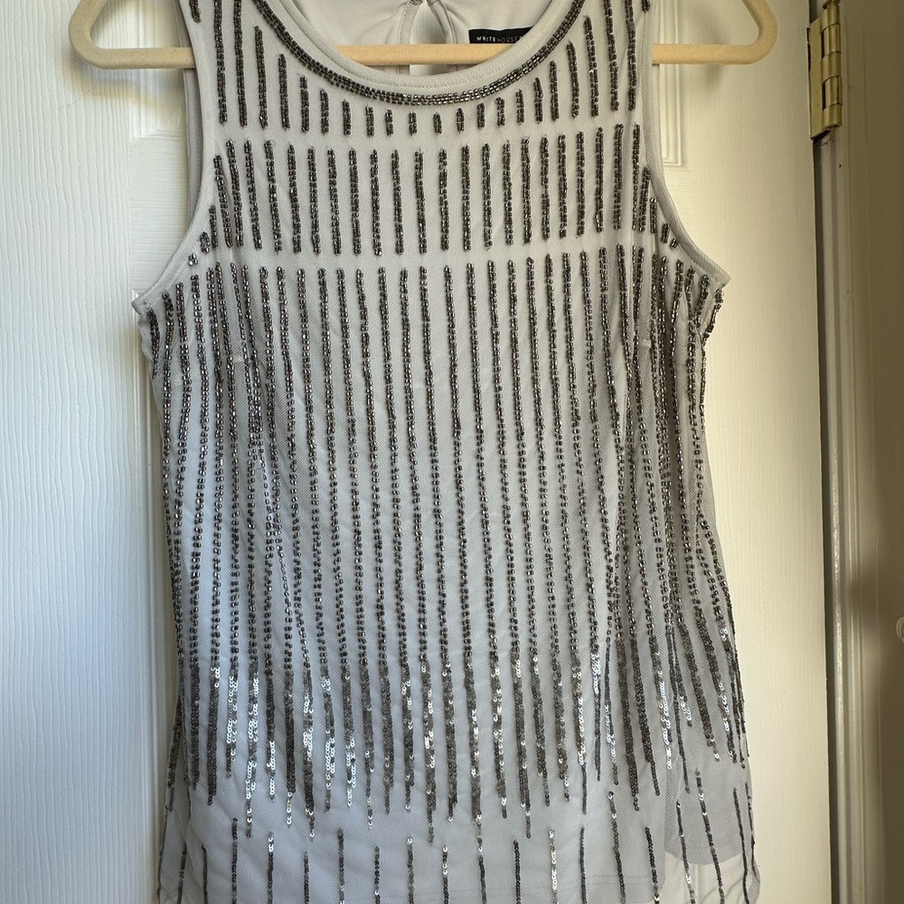White House Black Market Gray and Silver Beaded Sleeveless Top